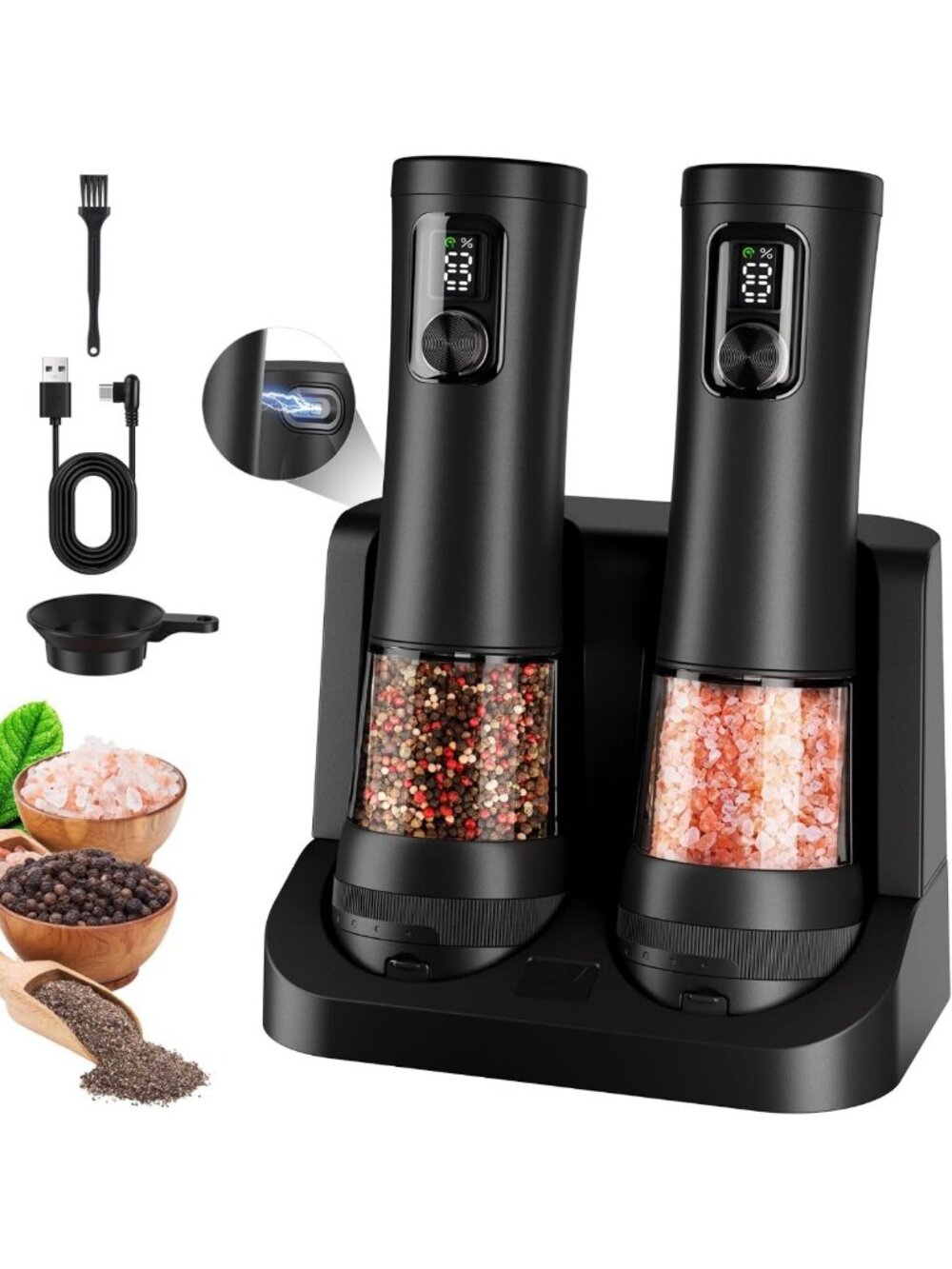 Automatic Electric Salt & Pepper Grinder Set - LED Light, 2-Speed, Adjustable